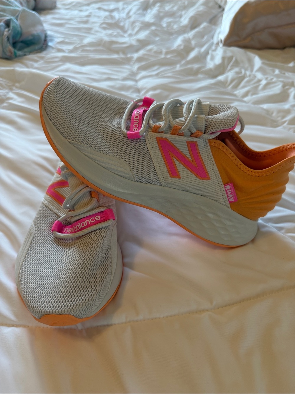 New Balance Grey Sneakers with Orange & Pink Accents